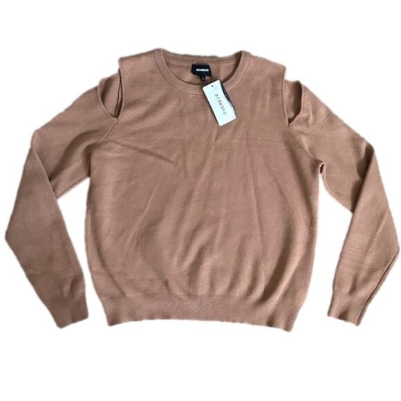 Monrow Supersoft Knit Sweater Cut Out Shoulders Top Soft Brown Size L Neutral - Picture 4 of 15